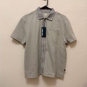 Lands' End Light Gray Textured Knit Polo with Contrast Trim